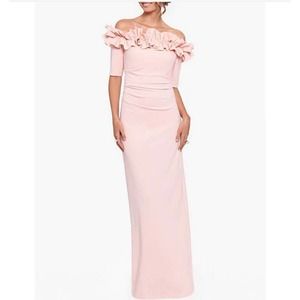Xscape Ruffle Off-the-Shoulder Crepe Gown size 6